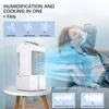 A woman is relaxing while a portable air cooler hums in the background, indicating a refreshing and cooling effect. Produktbild-Vorschau