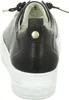 A rear view of a black leather sneaker with a white platform sole. Voir les images du produit