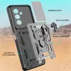 An exploded view of a phone case with labels pointing out its features. Produktbild-Vorschau