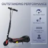 An electric scooter with marketing text and feature callouts. Produktbild-Vorschau