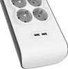 A close-up view of a white power strip with multiple outlets and two USB ports. Produktbild-Vorschau