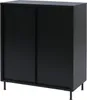 A black cabinet with sliding doors and metal legs, shown from a three-quarter angle against a white background. Podgląd zdjęcia produktu