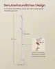 A white coat rack with dimensions and assembly instructions. Produktbild-Vorschau