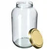 A clear glass jar with a gold lid is shown against a white background. Podgląd zdjęcia produktu