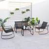 Outdoor patio furniture set with chairs, a bench, and a coffee table. Podgląd zdjęcia produktu