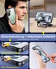 Collage of images showing a person holding a phone in a case, a phone on a charger, and close-ups of the phone case highlighting its features. Produktbild-Vorschau