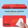 A red phone case is shown with text describing its features and a hand wiping it clean. Anteprima dell’immagine prodotto