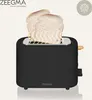 A black Zeegma toaster with two slices of bread inside, with heat waves emanating from the bread. Produktbild-Vorschau