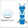 An illustration showing the NanoCloud technology of an air purifier, with a diagram of its internal components and how it disperses moisture. Produktbild-Vorschau