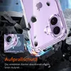 A close-up of a clear phone case on a purple iPhone, with dramatic lighting and debris falling around it, suggesting impact protection. Anteprima dell’immagine prodotto