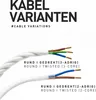 Two examples of twisted fabric-covered electrical cables with exposed wires. Produktbild-Vorschau