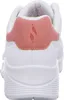 The back view of a white sneaker with pink accents. Produktbild-Vorschau