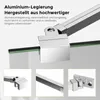 Close-up view of a shower cabin stabilizer made of aluminum alloy, with text highlighting its features and benefits. Produktbild-Vorschau