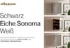 A collage of three images showing a bathroom cabinet with a mirror and internal shelves, presented with descriptive text. Produktbild-Vorschau