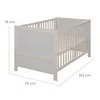 A diagram of a baby crib with dimensions indicated. Produktbild-Vorschau