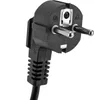 Close-up of a black electrical plug with two silver prongs. Produktbild-Vorschau