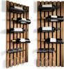 Two wooden wine racks mounted on a white background, each holding several wine bottles and wine glasses. Produktbild-Vorschau