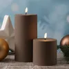 LED Stumpenkerze MIA - Kunststoff - realistische 3D Flamme - H: 20cm - D: 10cm - für Außen - mokka Produktbild-Vorschau