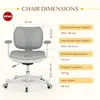 A diagram showing the dimensions of an ergonomic desk chair, with text labels indicating measurements and features. Voir les images du produit