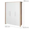 A three-door wardrobe with white doors and wooden sides, shown with dimensions indicated. Anteprima dell’immagine prodotto