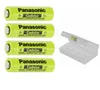Four yellow Panasonic Cadnica AA batteries and a clear plastic battery storage case. Produktbild-Vorschau