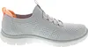A side view of a single gray SKECHERS shoe with peach accents. Produktbild-Vorschau