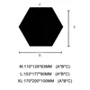 A diagram showing a hexagon with dimensions labeled A, B, and C, followed by size options M, L, and XL with corresponding measurements. Produktbild-Vorschau