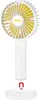 A white portable fan with yellow blades is shown on a white circular base. Anteprima dell’immagine prodotto