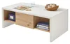 A white and wood coffee table with a drawer and open shelves. Produktbild-Vorschau