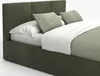 A bed with a headboard, pillows, and bedding, presented against a white background. Produktbild-Vorschau