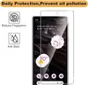A screen protector is shown on a smartphone, with marketing text and icons on the left. Produktbild-Vorschau