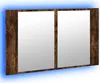 A product shot of a wooden LED mirror cabinet with blue light. Produktbild-Vorschau