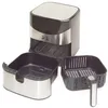 A black and silver air fryer with its two removable baskets, displayed on a white background. Produktbild-Vorschau