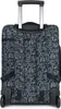 The back of a black suitcase with a white abstract pattern and silver telescopic handle. Voir les images du produit