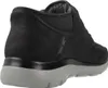 A rear view of a black Skechers slip-in sneaker with a gray sole. Produktbild-Vorschau