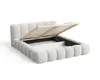 A white upholstered bed frame with the mattress support mechanism open, revealing storage space underneath. The bed is shown against a white background. Voir les images du produit