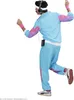 A person wearing an 80s-style tracksuit and headphones is dancing. Produktbild-Vorschau