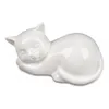 A white ceramic cat figurine lying down, shown from a side angle against a white background. Produktbild-Vorschau