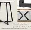 Close-up of a table's legs and tabletop, with inset images highlighting features and text describing the product's design and functionality. Produktbild-Vorschau