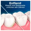 A close-up illustration of teeth with dental floss cleaning between them, accompanied by text. Produktbild-Vorschau