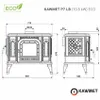 Technical drawing and dimensions of a fireplace. Podgląd zdjęcia produktu