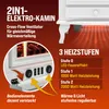 Marketing image for an electric fireplace showing its features and controls. Produktbild-Vorschau