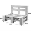 A wooden pallet bench with dimensions indicated by measurement lines and text. Produktbild-Vorschau