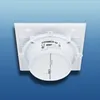 The back of a white ventilation fan is shown against a gradient blue background. Produktbild-Vorschau