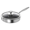 A stainless steel frying pan with a glass lid and a silver handle, shown on a white background. Náhled obrázku produktu