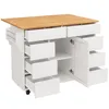 A white kitchen island with a wooden top and multiple drawers and cabinets. Voir les images du produit