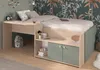 A child's bedroom with a loft bed that includes a desk and storage. Produktbild-Vorschau
