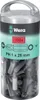 A clear plastic container holding many screwdriver bits. The container has a label with product information and branding. Voir les images du produit