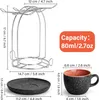 Product image showing espresso cups, saucers, and a drying rack with dimensions and capacity information. Produktbild-Vorschau