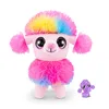 A pink plush poodle toy with rainbow-colored fur on its head and a smaller purple poodle toy next to it, all on a white background. Podgląd zdjęcia produktu